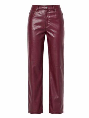 ONLY Burgundy Vegan Leather Straight Leg Pants 32